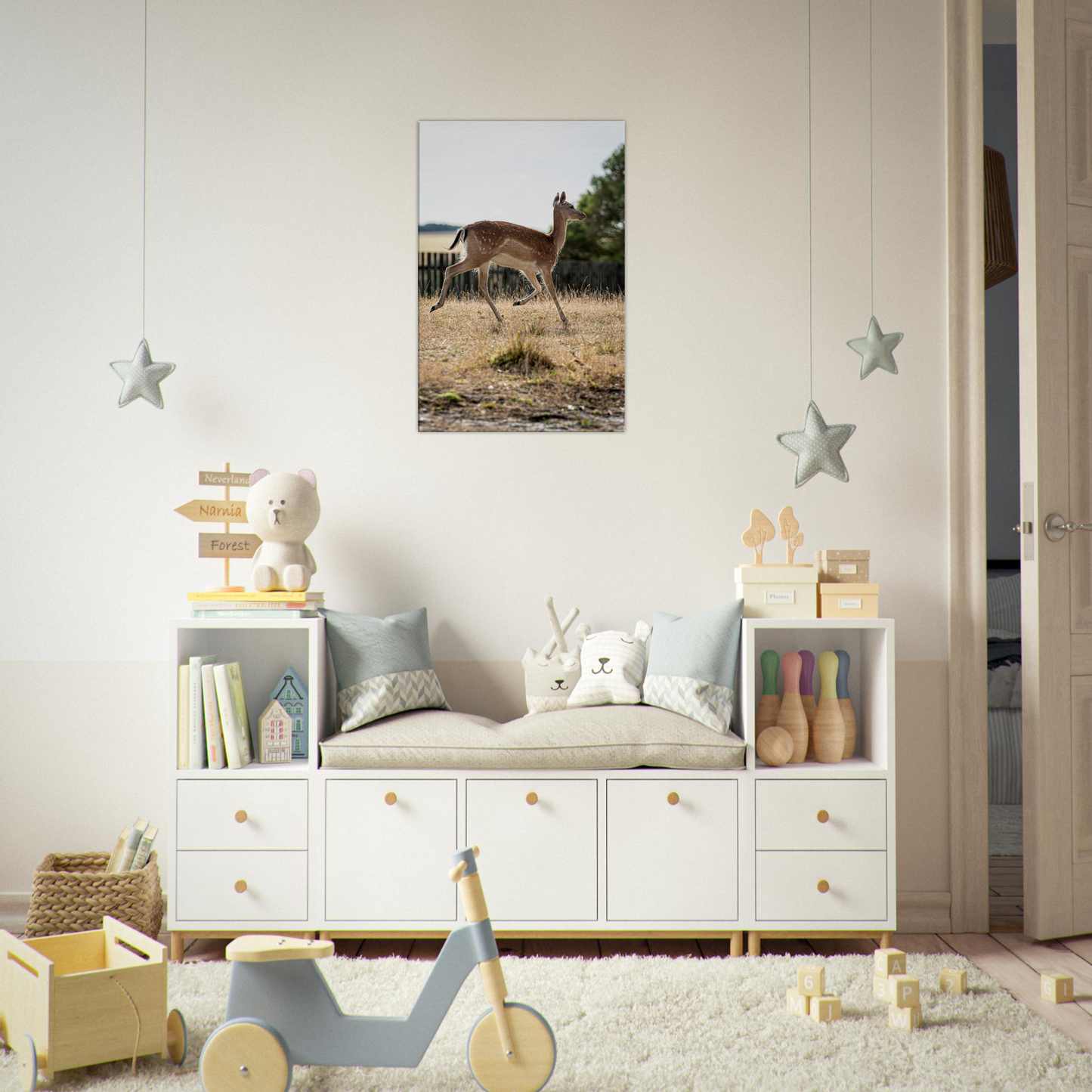 Deer Wildlife Animals Art Nursery Photography Wall Decor Kids Room Poster Playroom Artwork Stag Stretched Canvas 200