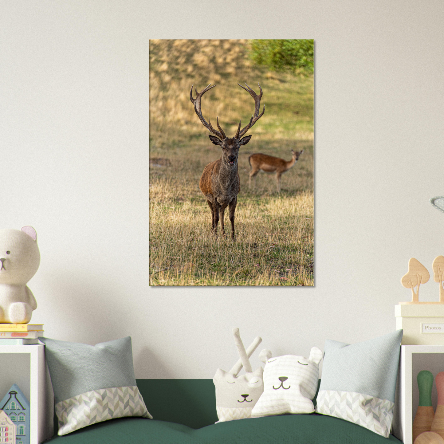 Deer Wildlife Animals Art Nursery Photography Wall Decor Kids Room Poster Playroom Artwork Stag Stretched Canvas 020