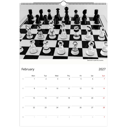 2027 Black and White Chess Wall Calendar – lifestyle wall display in home interior