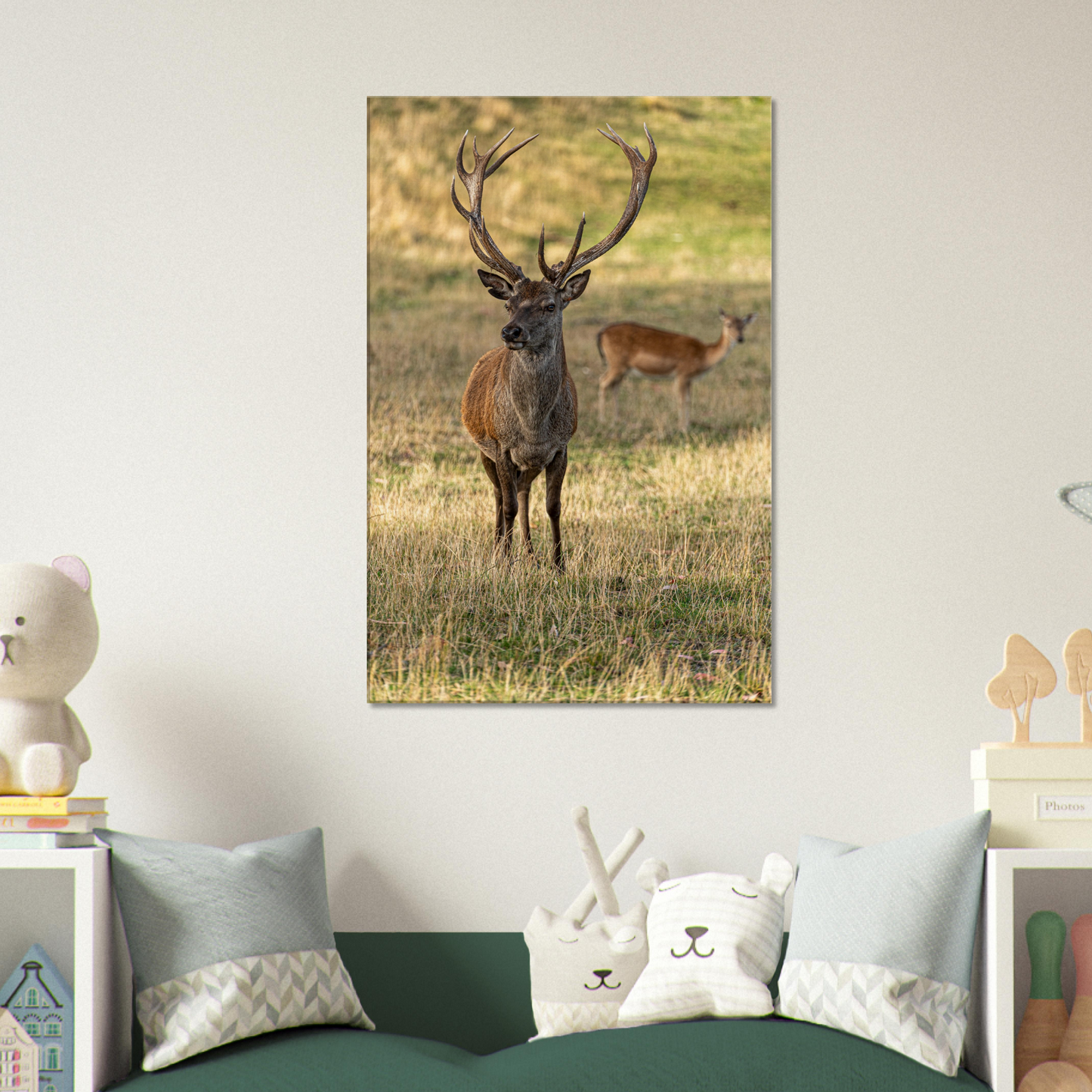 Deer Wildlife Animals Art Nursery Photography Wall Decor Kids Room Poster Playroom Artwork Stag Stretched Canvas 068