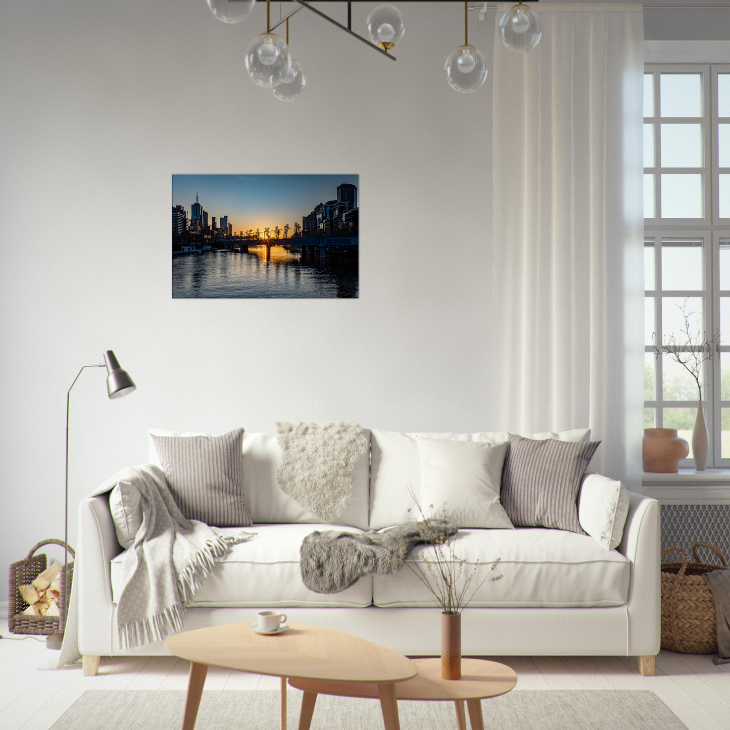 Sunrise on Yarra in Melbourne Poster Canvas by Istvan Maar Photography - living room with sofa