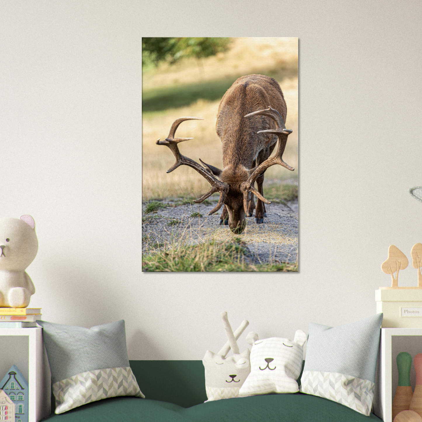 Deer Wildlife Animals Art Nursery Photography Wall Decor Kids Room Poster Playroom Artwork Stag Stretched Canvas 082