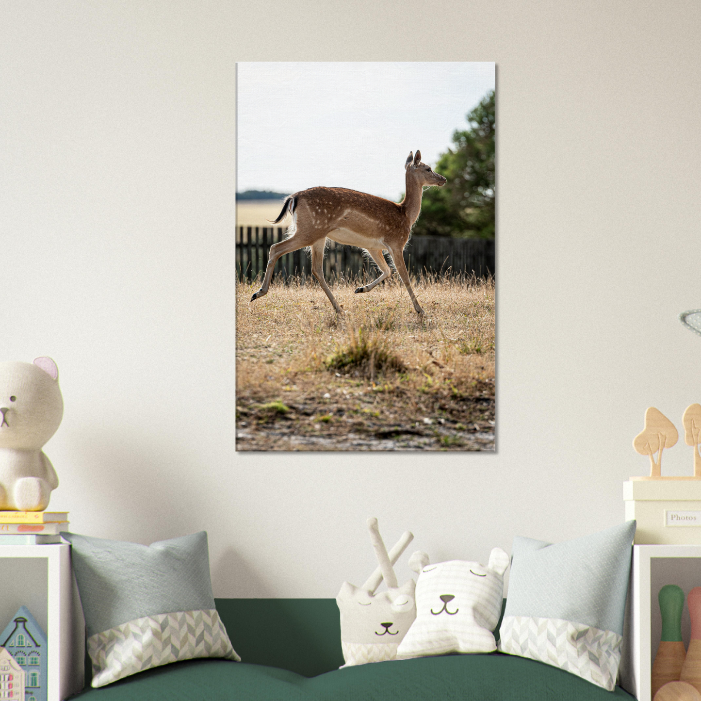 Deer Wildlife Animals Art Nursery Photography Wall Decor Kids Room Poster Playroom Artwork Stag Stretched Canvas 194