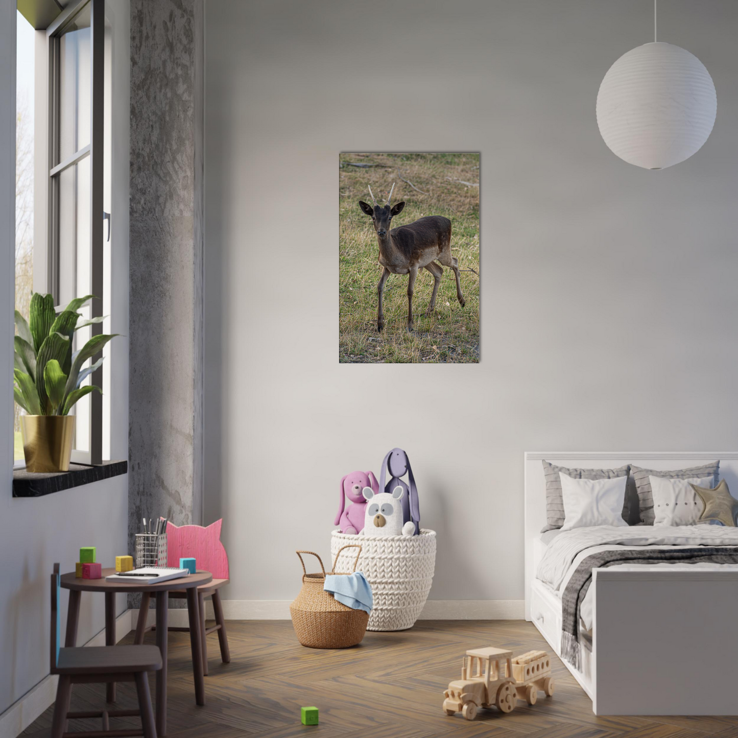 Deer Wildlife Animals Art Nursery Photography Wall Decor Kids Room Poster Playroom Artwork Stag Stretched Canvas 150