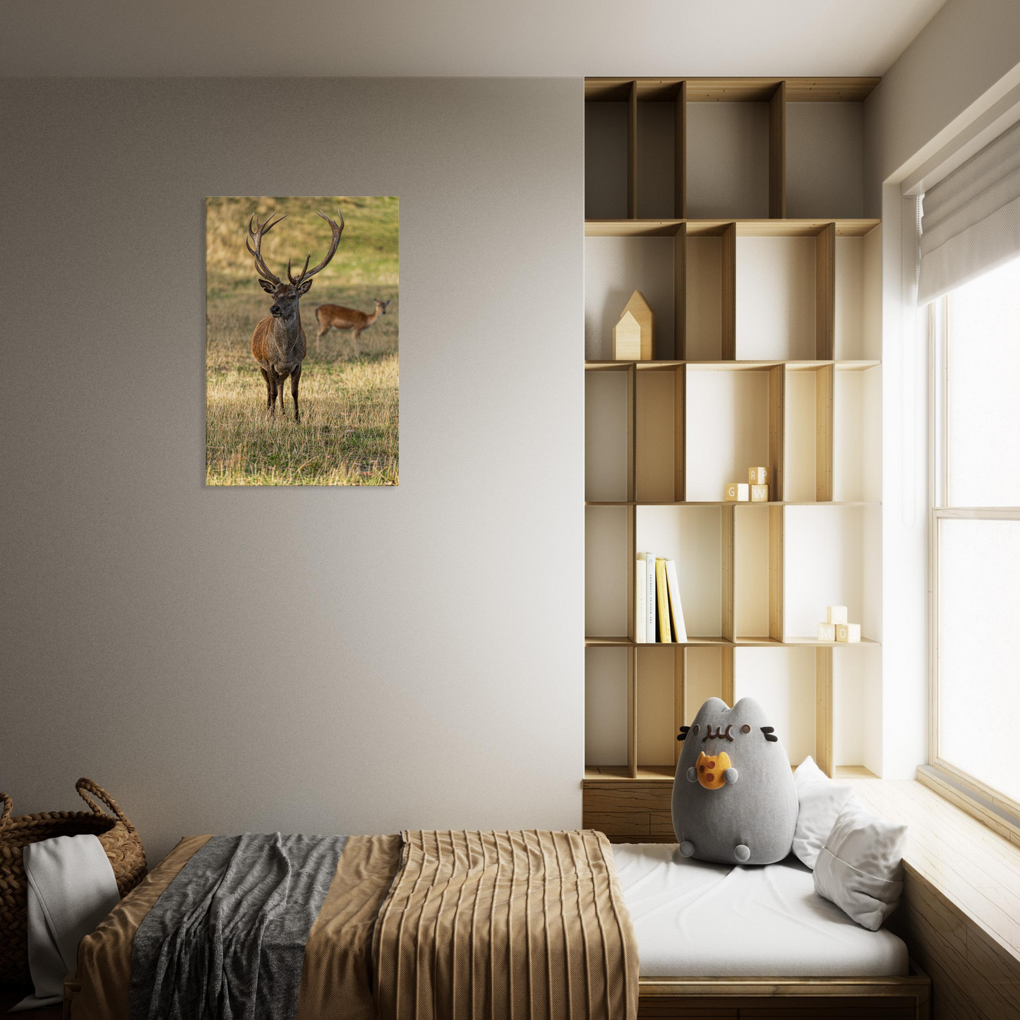 Deer Wildlife Animals Art Nursery Photography Wall Decor Kids Room Poster Playroom Artwork Stag Stretched Canvas 071