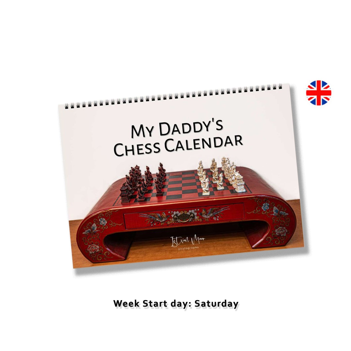 Chess wall calendar by Istvan Maar Photography, week starts by Saturday