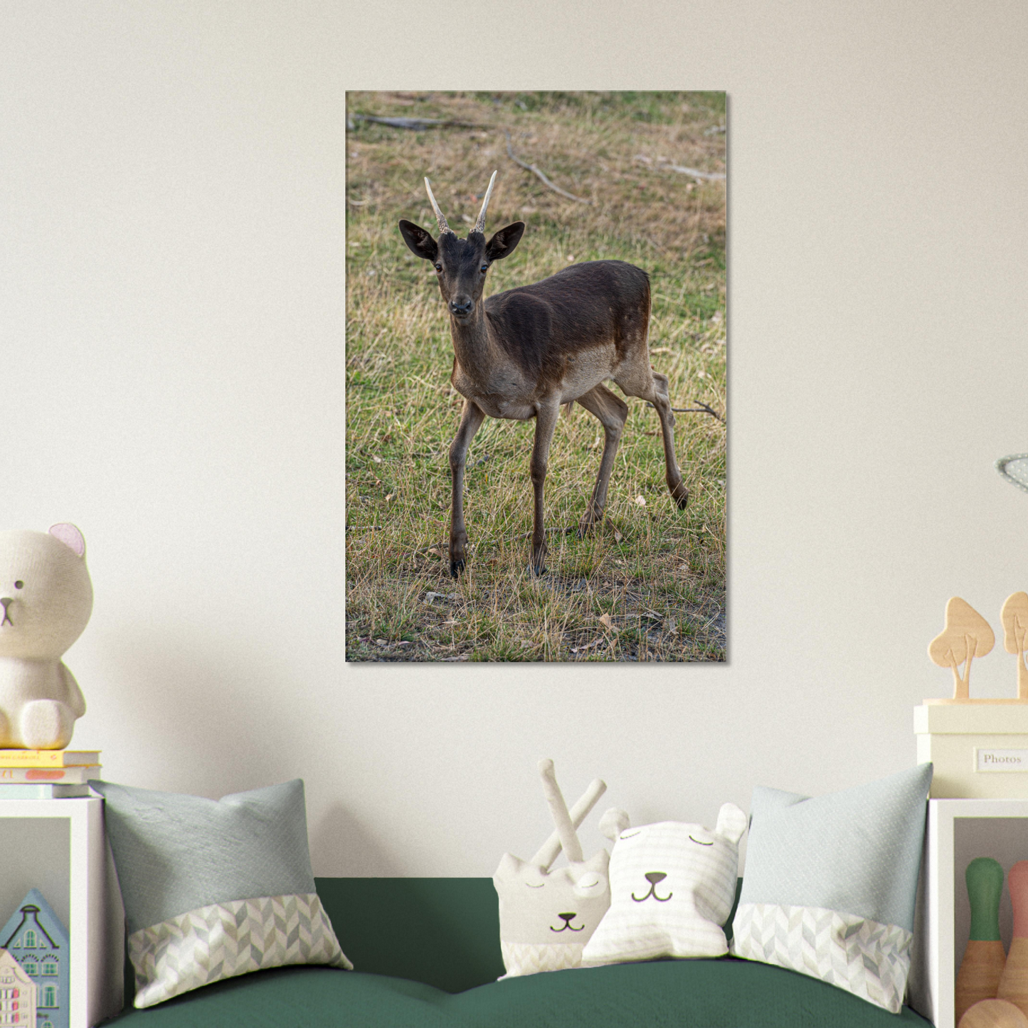Deer Wildlife Animals Art Nursery Photography Wall Decor Kids Room Poster Playroom Artwork Stag Stretched Canvas 146
