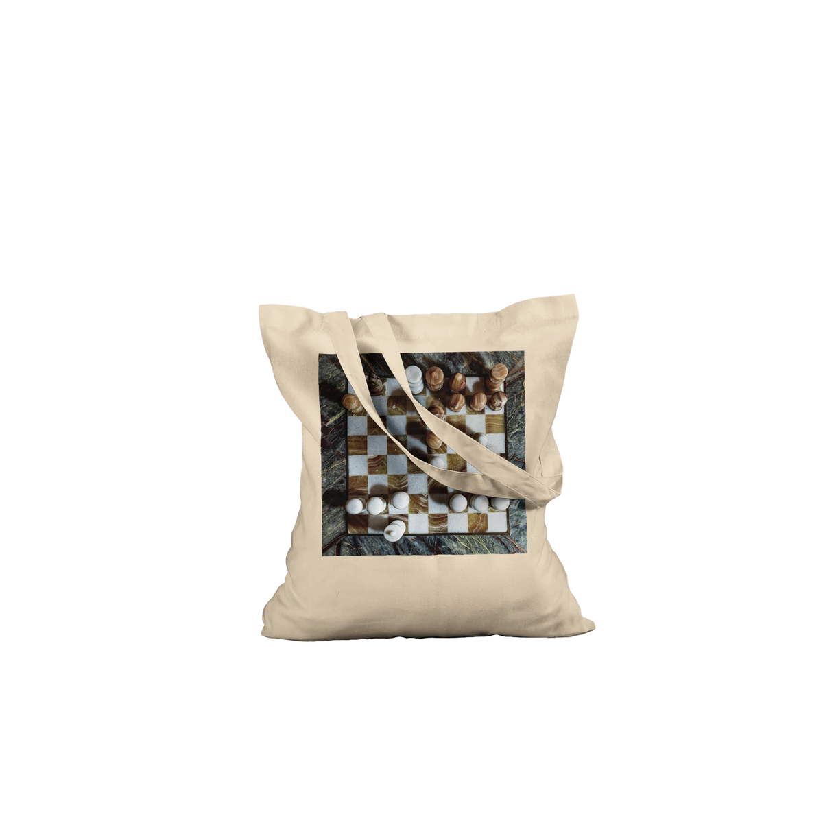 Carved from the Earth marble chess set tote bag — Classic Natural