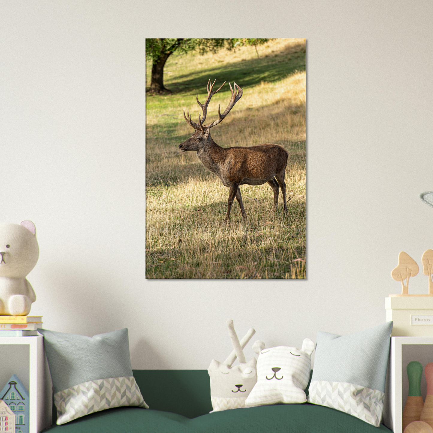 Deer Wildlife Animals Art Nursery Photography Wall Decor Kids Room Poster Playroom Artwork Stag Stretched Canvas 094