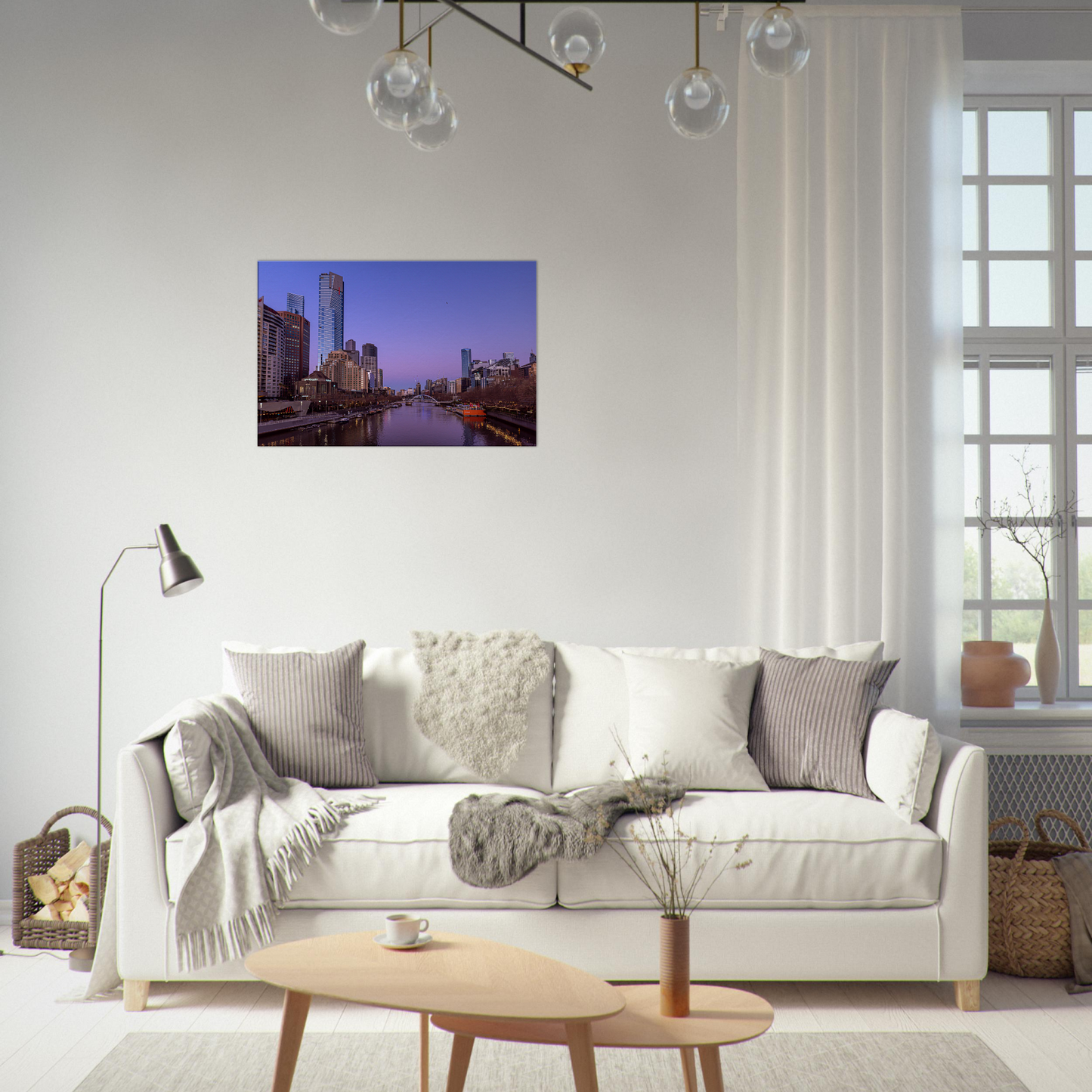Melbourne Cityscape Pink Poster Canvas by Istvan Maar Photography - living room with sofa