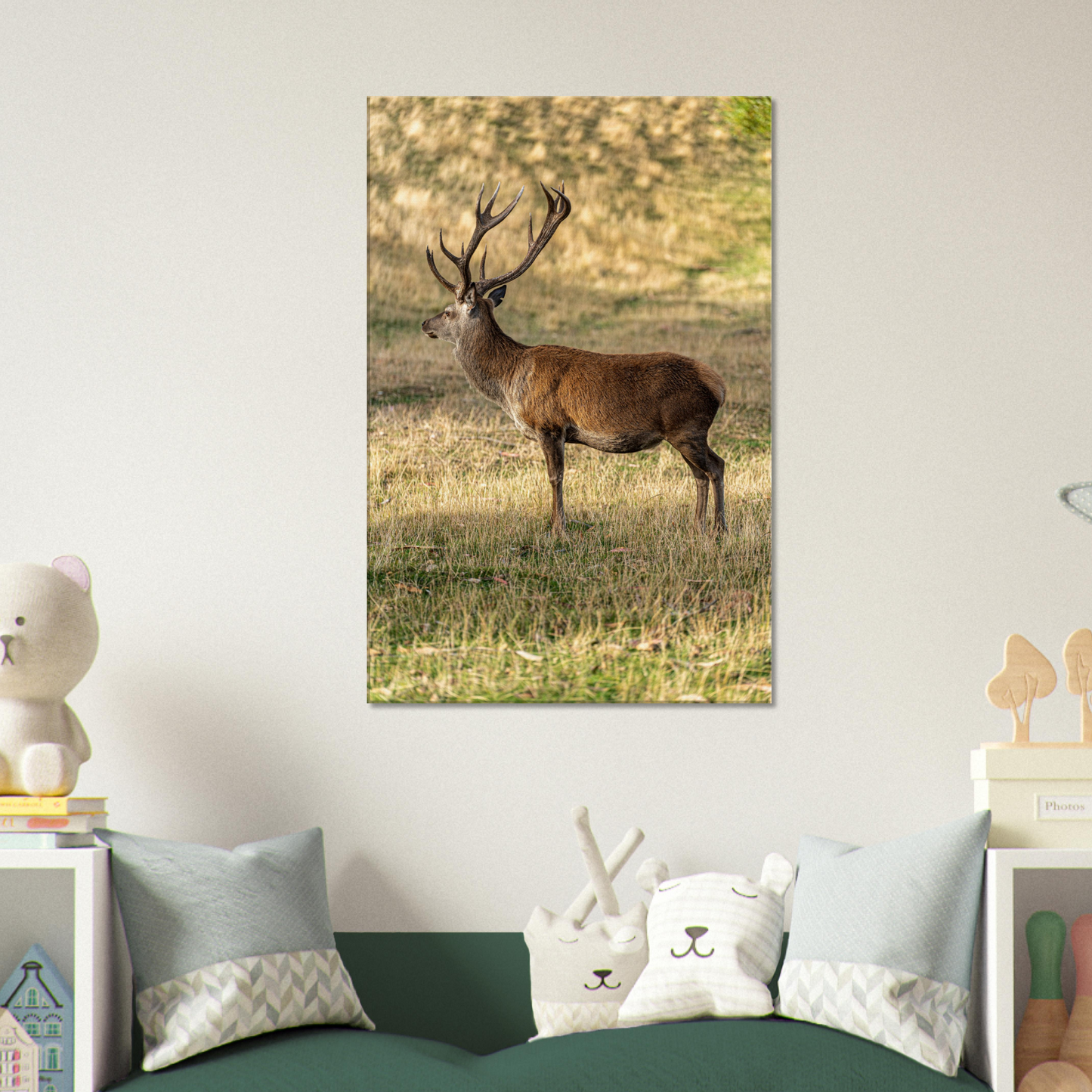 Deer Wildlife Animals Art Nursery Photography Wall Decor Kids Room Poster Playroom Artwork Stag Stretched Canvas 063