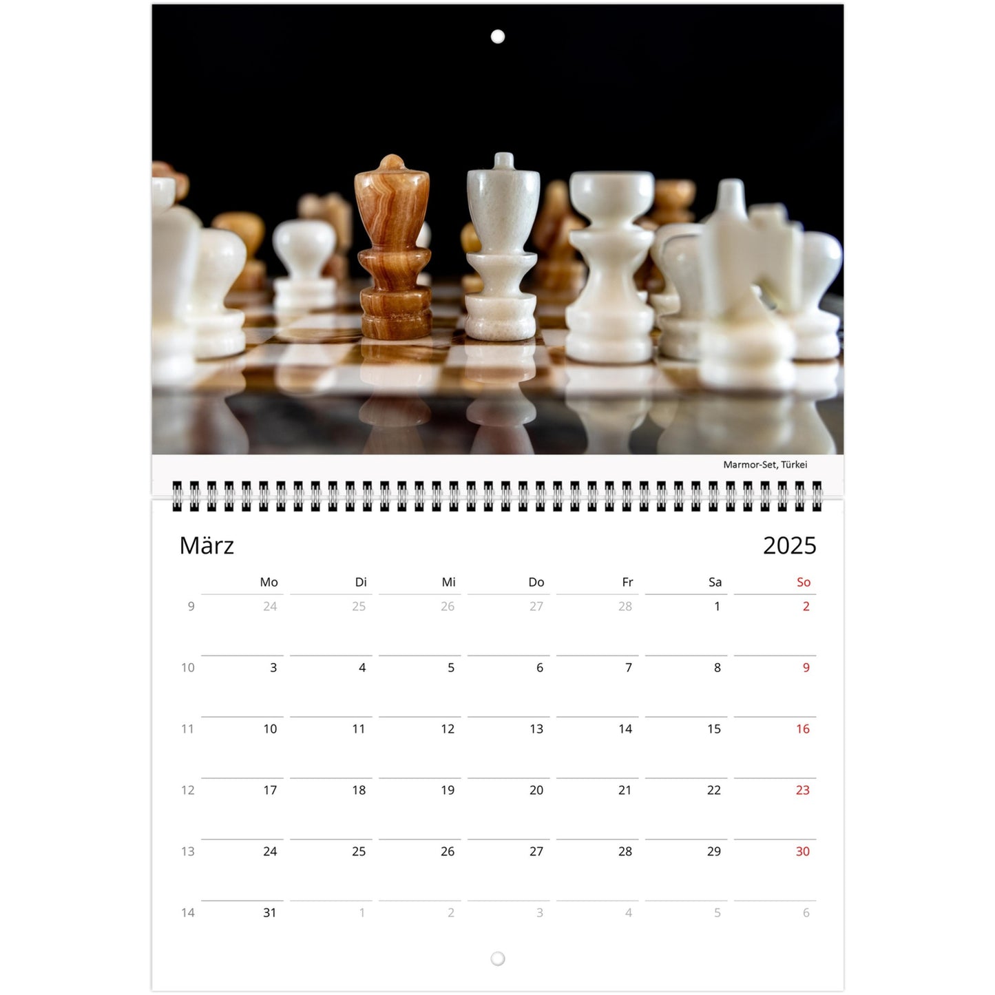 2025 Chess Wall Calendar by Istvan Maar Photography featuring intricate chess sets.