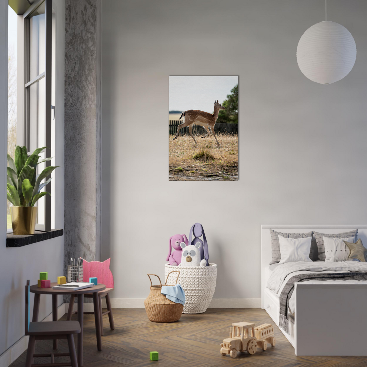 Deer Wildlife Animals Art Nursery Photography Wall Decor Kids Room Poster Playroom Artwork Stag Stretched Canvas 202