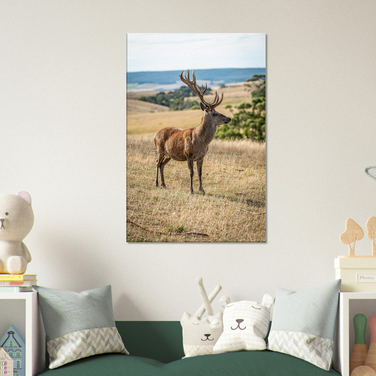 Deer Wildlife Animals Art Nursery Photography Wall Decor Kids Room Poster Playroom Artwork Stag Stretched Canvas 177