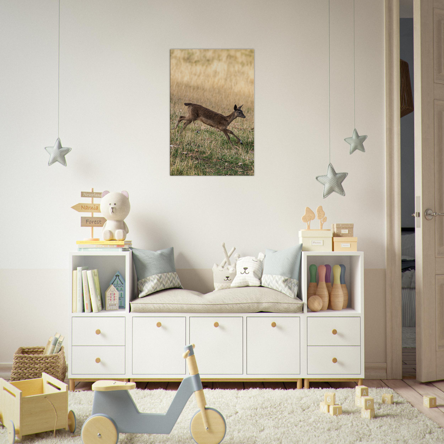 Deer Wildlife Animals Art Nursery Photography Wall Decor Kids Room Poster Playroom Artwork Stag Stretched Canvas 115