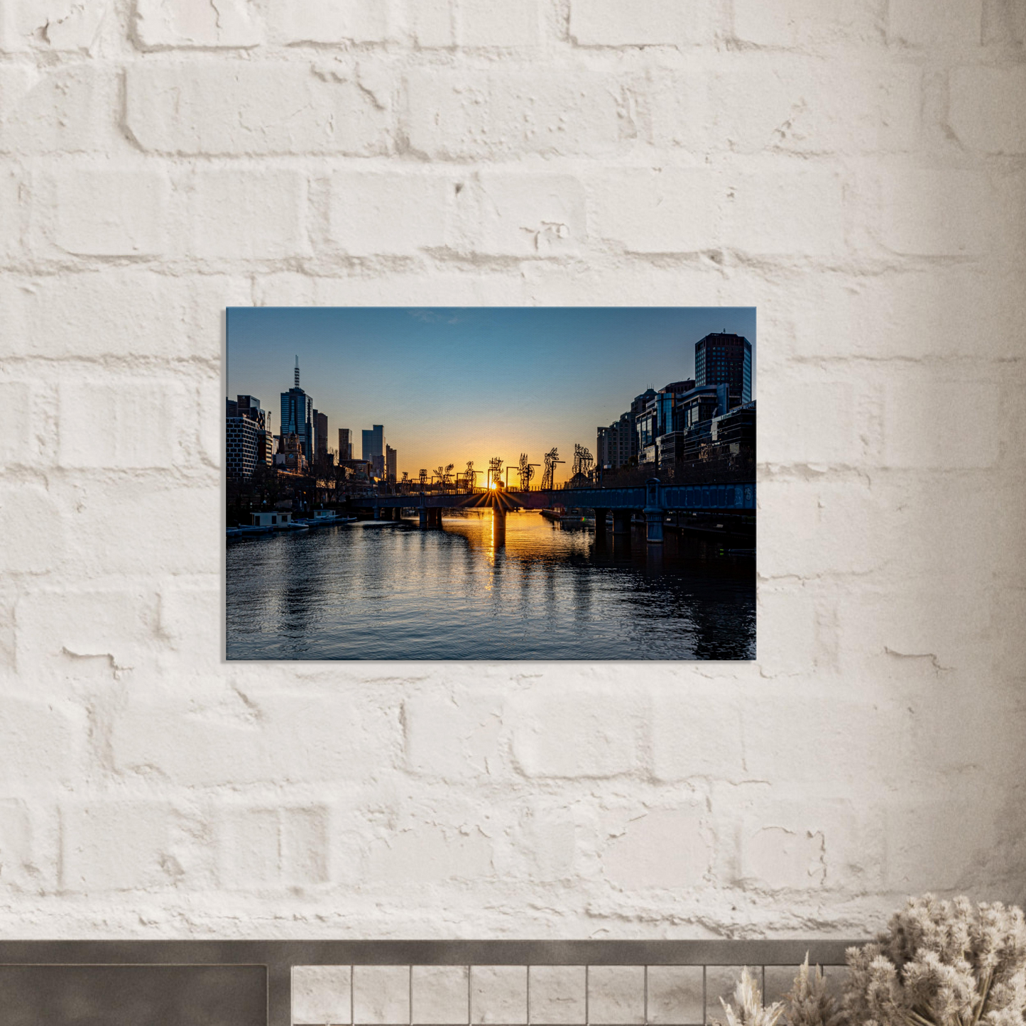 Sunrise on Yarra in Melbourne Poster Canvas by Istvan Maar Photography - white brick wall