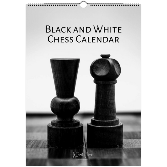 2027 Black and White Chess Wall Calendar – front cover featuring monochrome chess photography by Istvan Maar