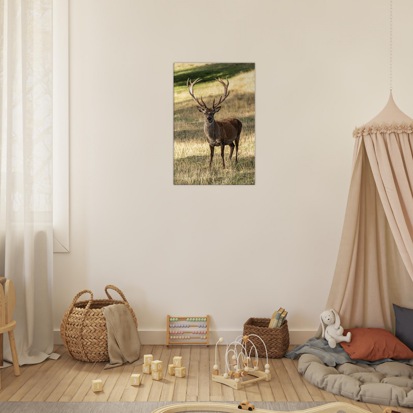 Deer Wildlife Animals Art Nursery Photography Wall Decor Kids Room Poster Playroom Artwork Stag Stretched Canvas 044