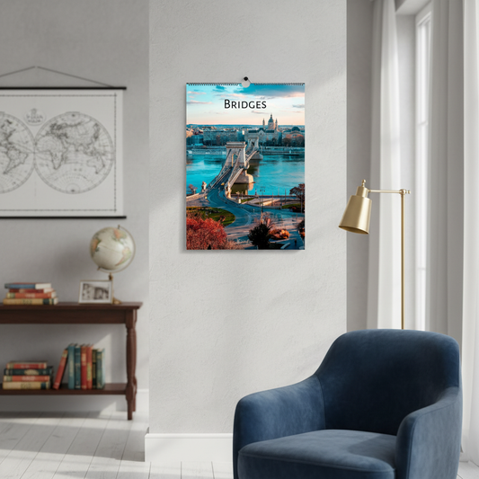 Bridges Wall Calendar – European Travel Living Room Mockup