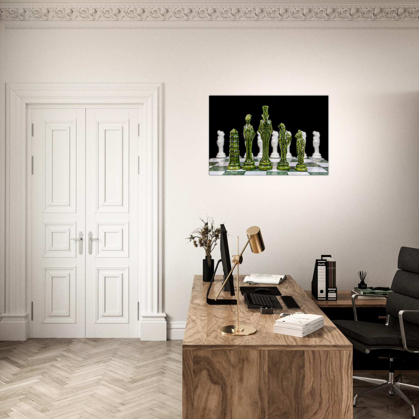 Porcelain Chess Set (made in China) Canvas by Istvan Maar Photography - executive office