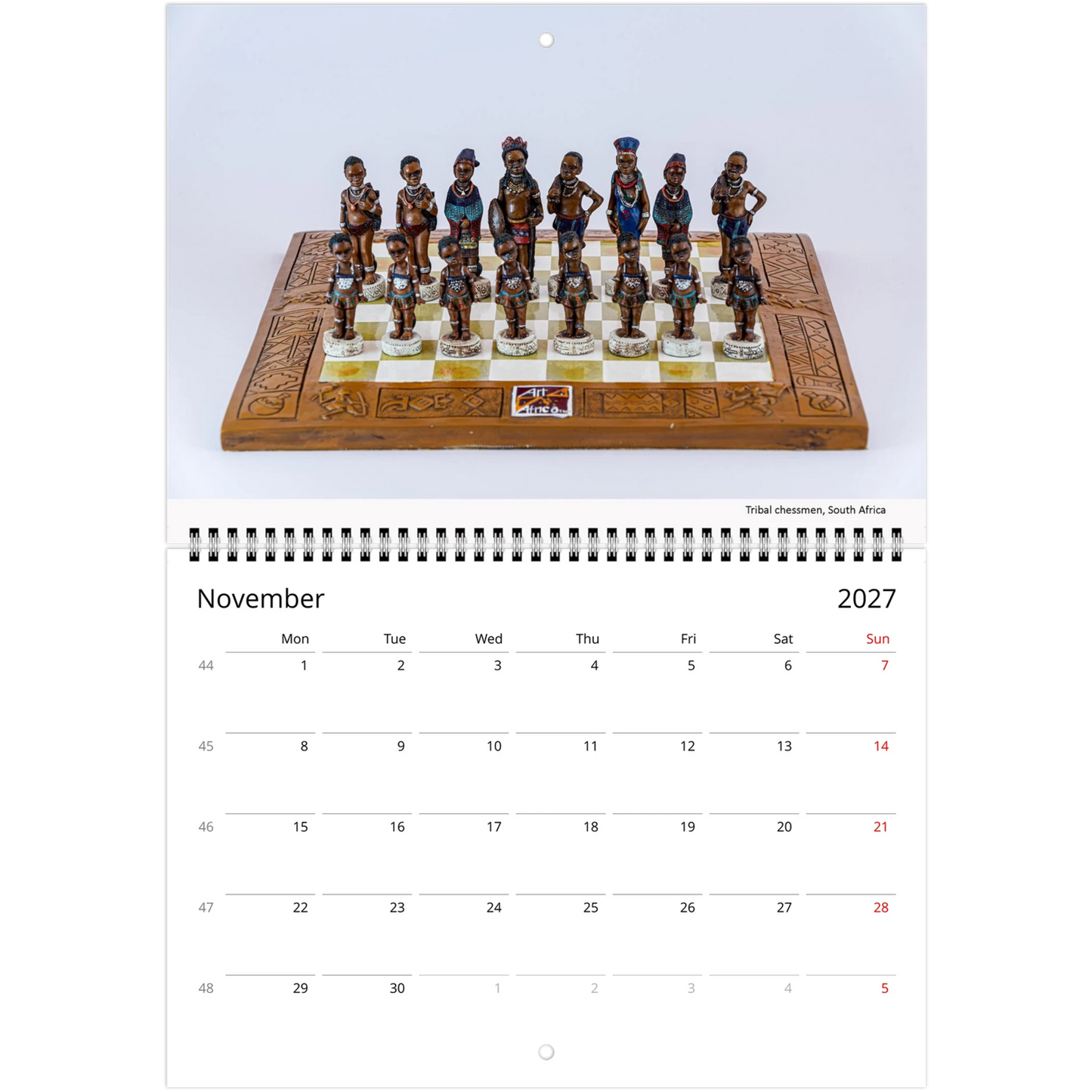 Chess Wall Calendar – monthly spread with chess board photography