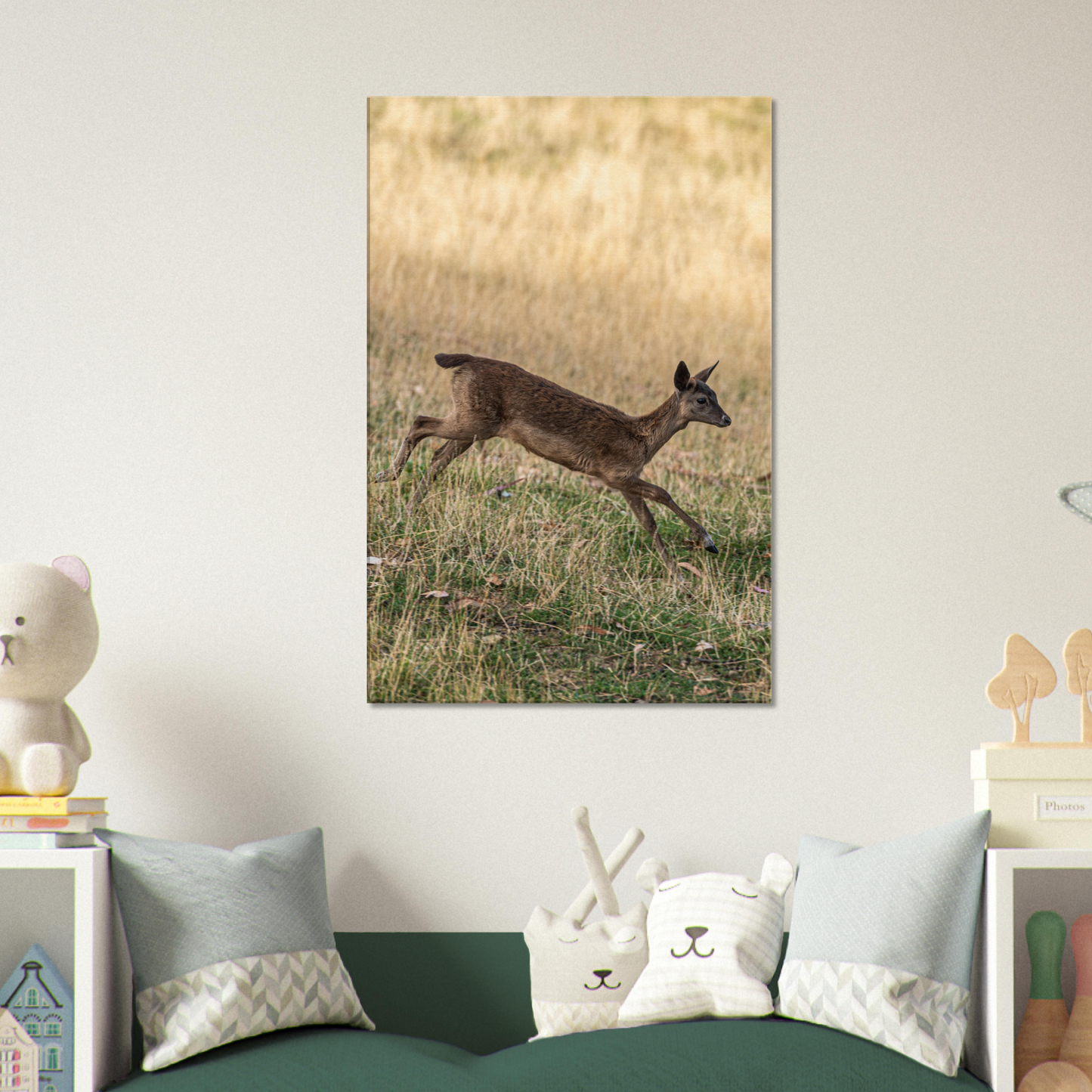 Deer Wildlife Animals Art Nursery Photography Wall Decor Kids Room Poster Playroom Artwork Stag Stretched Canvas 113