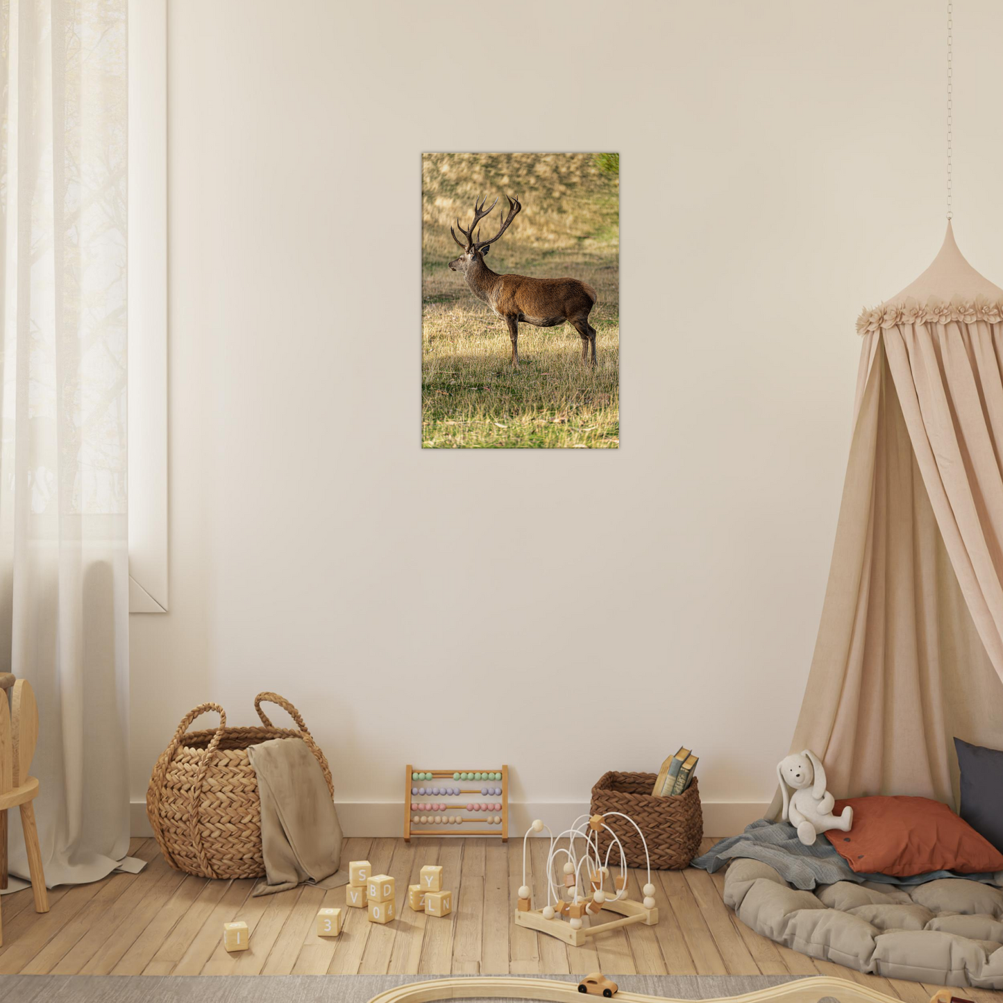 Deer Wildlife Animals Art Nursery Photography Wall Decor Kids Room Poster Playroom Artwork Stag Stretched Canvas 060