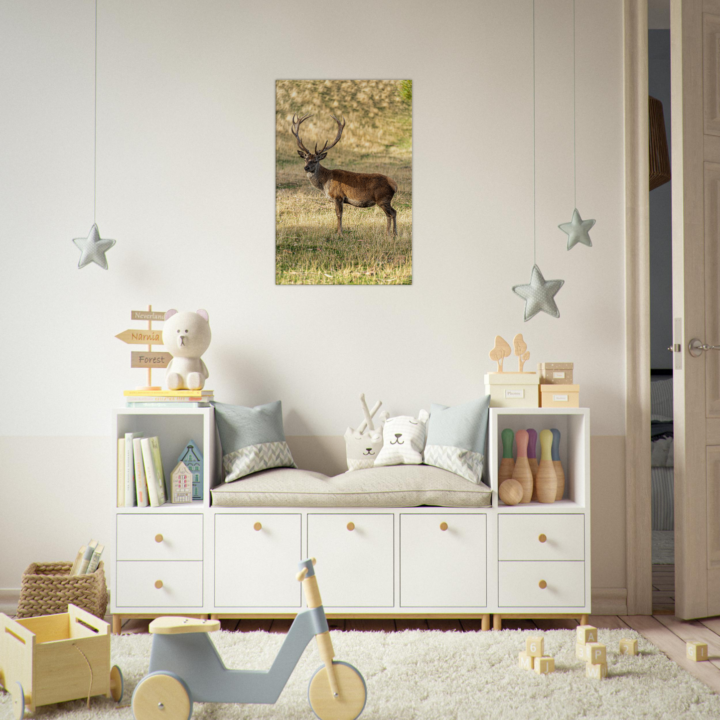 Deer Wildlife Animals Art Nursery Photography Wall Decor Kids Room Poster Playroom Artwork Stag Stretched Canvas 056