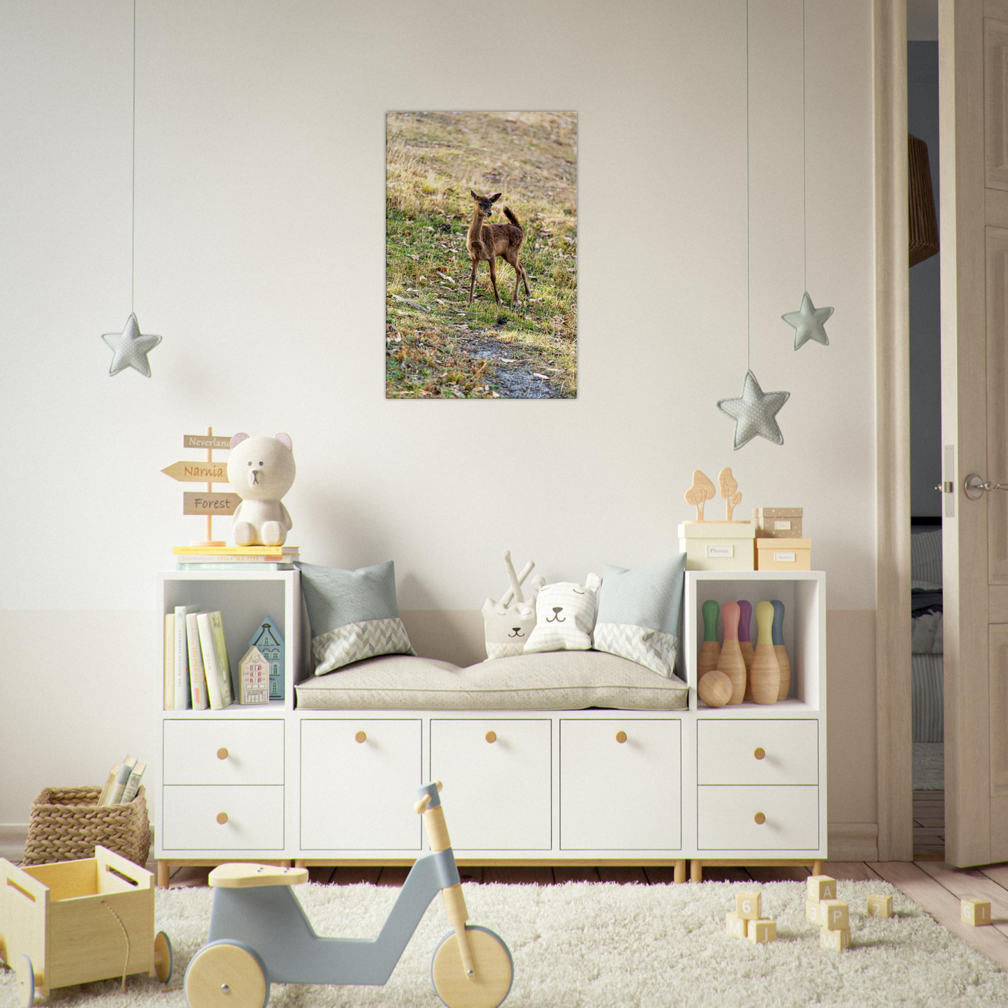 Deer Wildlife Animals Art Nursery Photography Wall Decor Kids Room Poster Playroom Artwork Stag Stretched Canvas 152