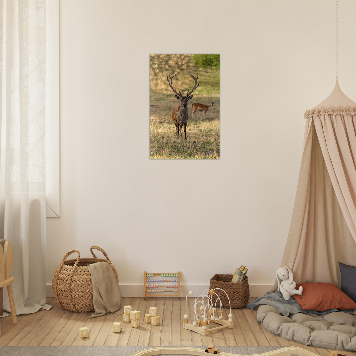 Deer Wildlife Animals Art Nursery Photography Wall Decor Kids Room Poster Playroom Artwork Stag Stretched Canvas 027