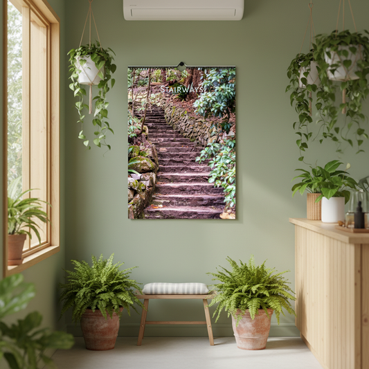 2027 Stairways Wall Calendar – lifestyle mockup in garden room botanical setting