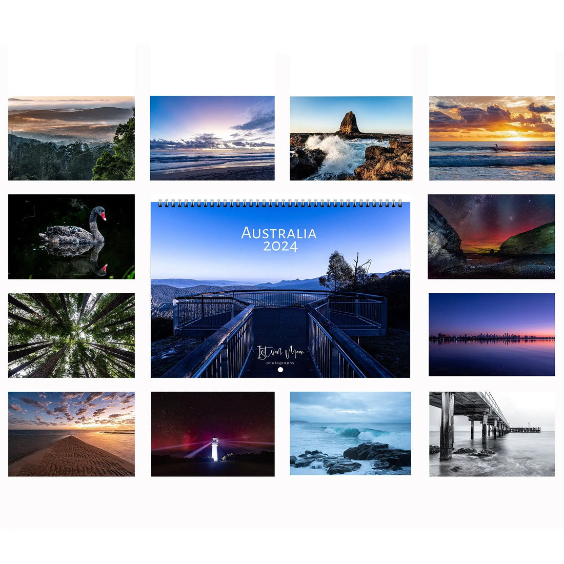 2024 Australian wall calendar featuring 13 landmark locations including Dandenong Ranges and Cape Schanck — Istvan Maar Photography