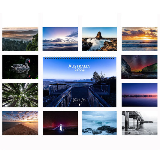 2024 Australian wall calendar featuring 13 landmark locations including Dandenong Ranges and Cape Schanck — Istvan Maar Photography