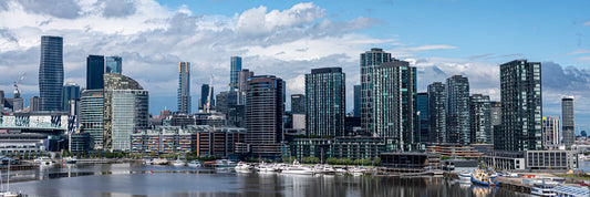 Docklands Melbourne waterfront architecture at dusk — cityscape photography by Istvan Maar