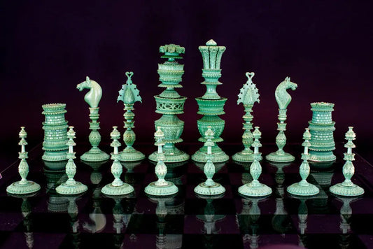 Mr Simon's antique chess collection photographed for 2025 chess calendar — fine art chess photography by Istvan Maar