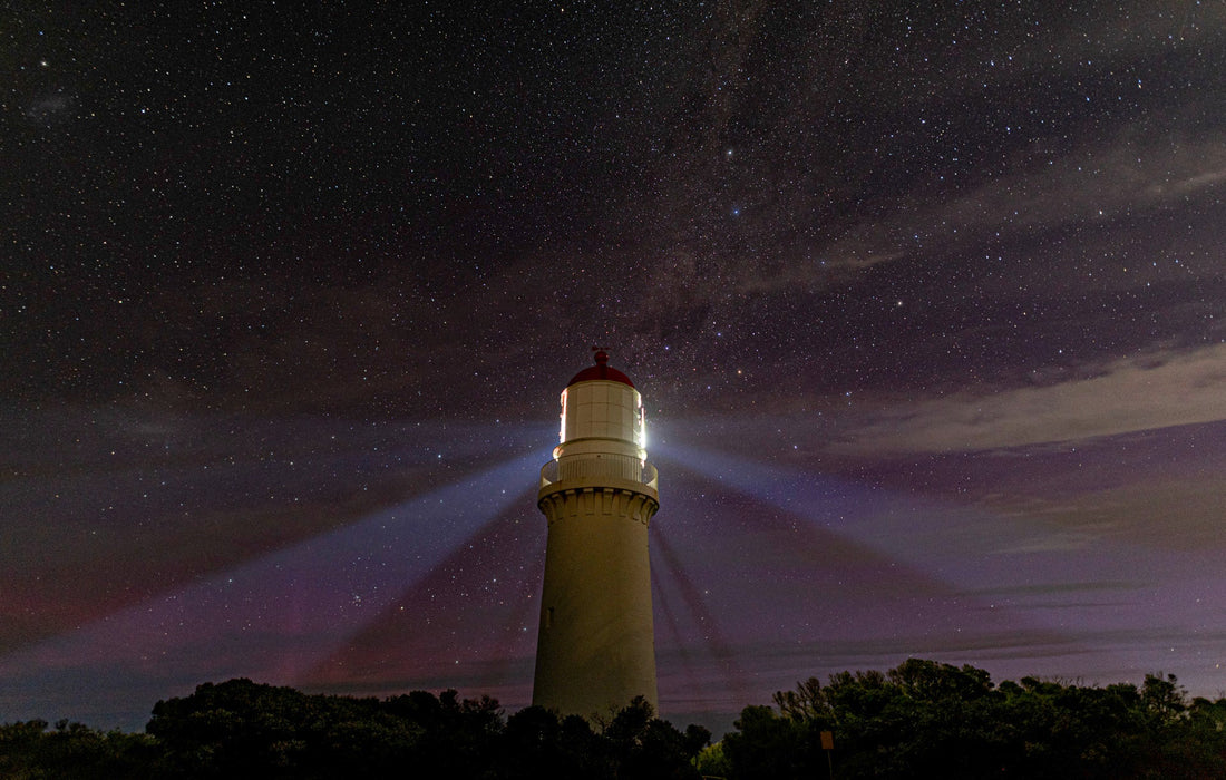 Cape Schanck Lighthouse on the clifftop above Bass Strait, Mornington Peninsula, Victoria