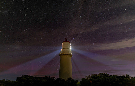 Cape Schanck Lighthouse on the clifftop above Bass Strait, Mornington Peninsula, Victoria
