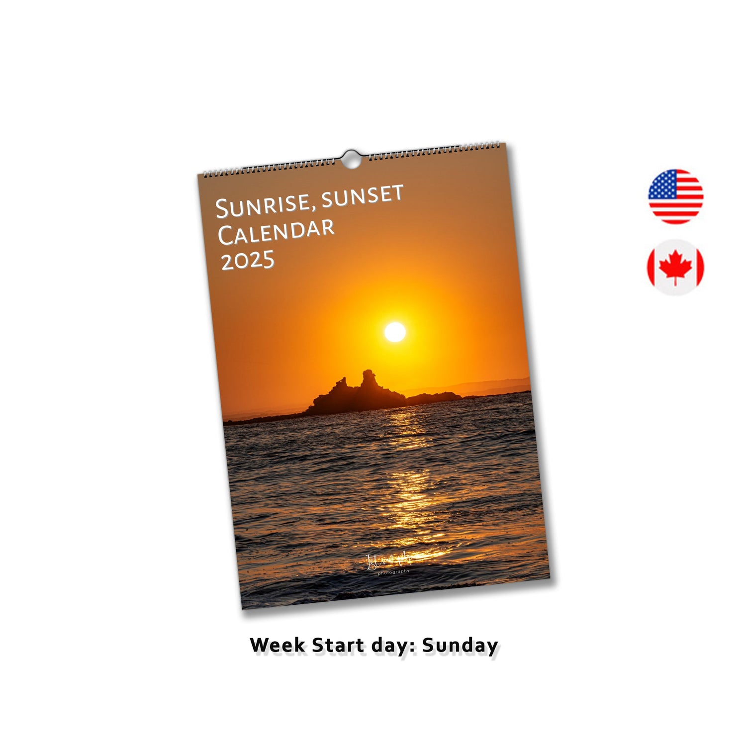 Sunrise, sunset calendar by Istvan Maar Photography available in US and Canada market