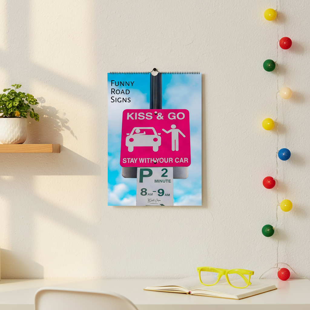 Funny Road Signs Calendar – A3 Wall Mockup