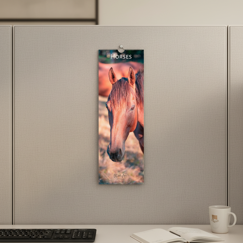 Horses Slim Calendar - Office Cubicle Close-up Mockup
