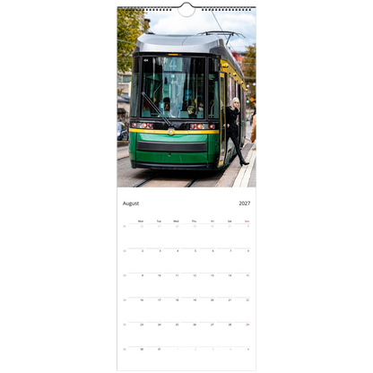2027 Helsinki Slim Wall Calendar - product packaging and spiral binding detail