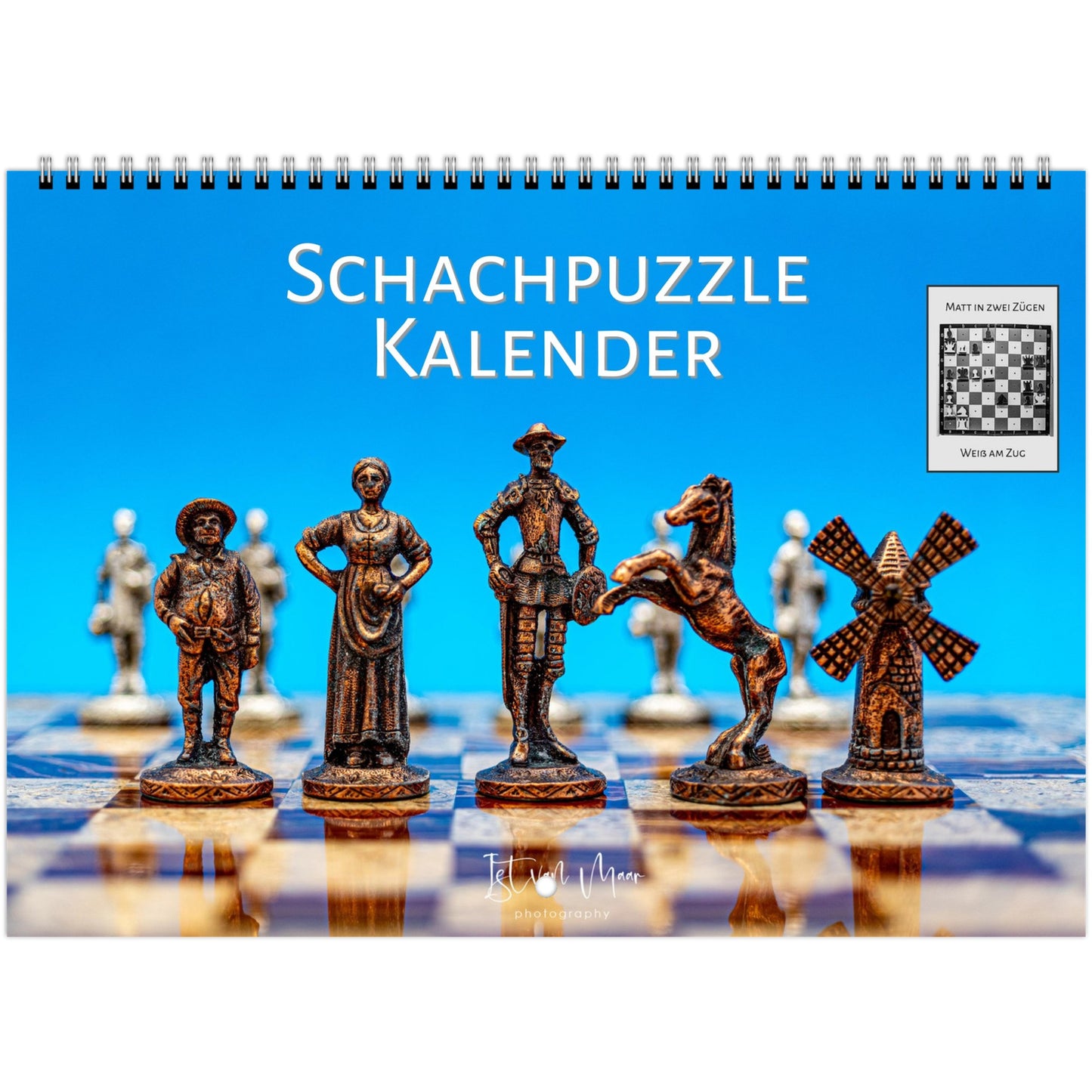 2025 Chess Wall Calendar by Istvan Maar Photography featuring global chess sets and monthly chess puzzles, vibrant imagery