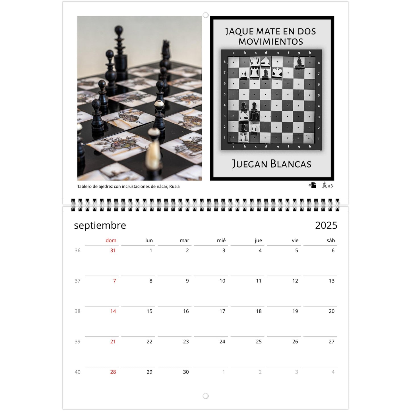 2025 Chess Wall Calendar by Istvan Maar Photography featuring stunning global chess set images and challenging puzzles.