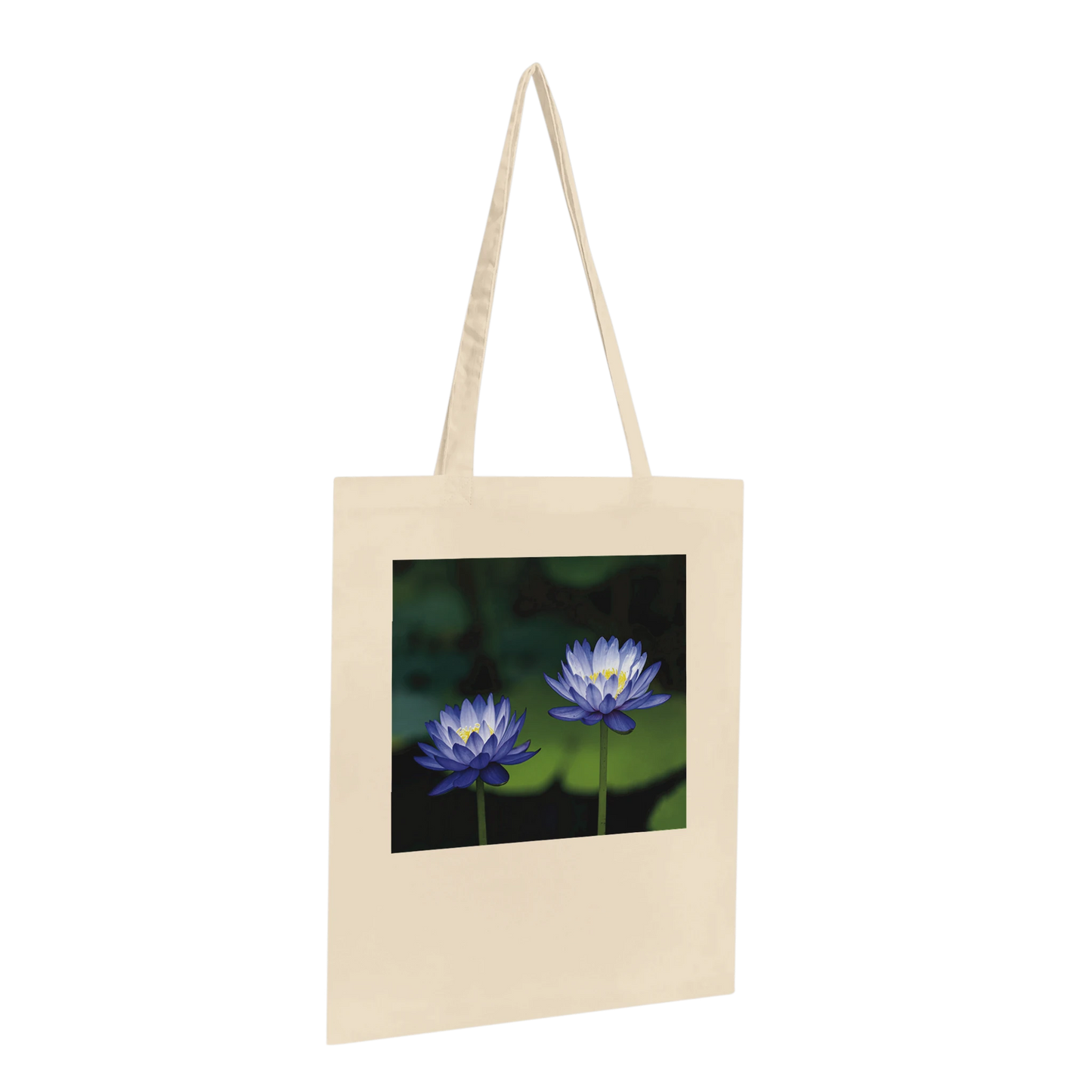 Personalised Water Lilies Tote Bag – Blue Lotus Floral Canvas Tote – Nature Gift