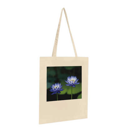 Personalised Water Lilies Tote Bag – Blue Lotus Floral Canvas Tote – Nature Gift