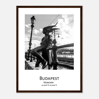 Personalized framed Budapest travel poster - dark wood frame - close-up