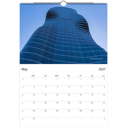 2027 Architecture Wall Calendar – open calendar view with building detail