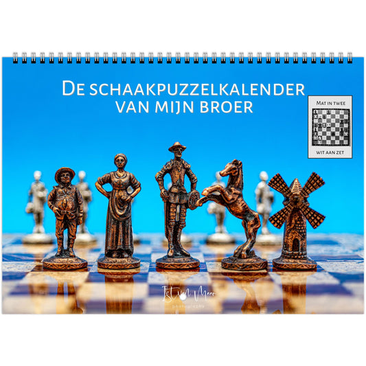 2025 Chess Wall Calendar by Istvan Maar Photography featuring intricate chess sets and challenging monthly puzzles.