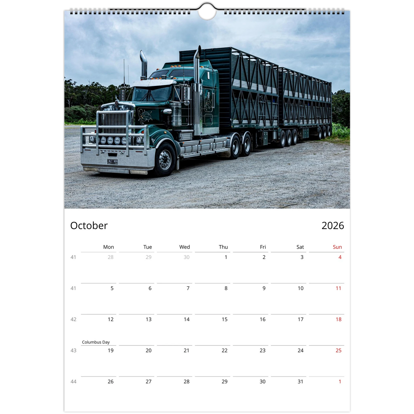 2027 Trucks Wall Calendar – open calendar view with truck detail