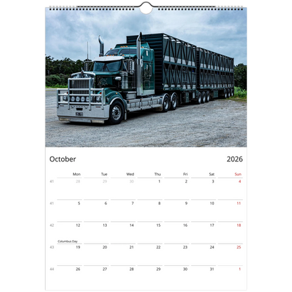 2027 Trucks Wall Calendar – open calendar view with truck detail